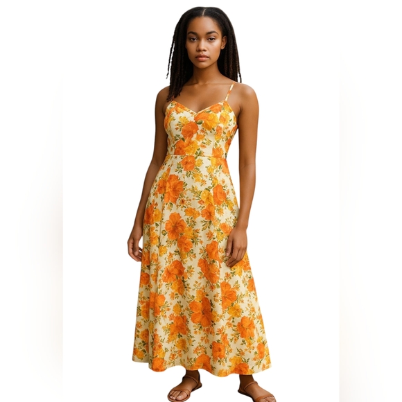 Style Rite Dresses & Skirts - Vintage 70s Orange Floral Lace Maxi Dress Boho Hippie Festival Retro